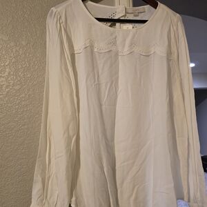 Loft - Elegant White Lace Trim Blouse